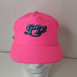 Vintage PT 's Initials Neon Pink Embroidered Strapback Hat Baseball Cap Logo